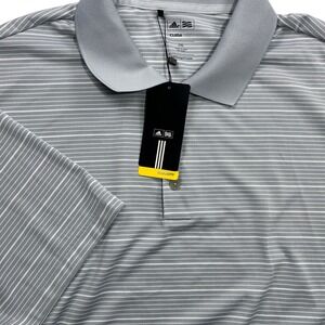 Adidas Climalite Two Color Striped Golf Polo Short Sleeve 2XL NWT Gray White